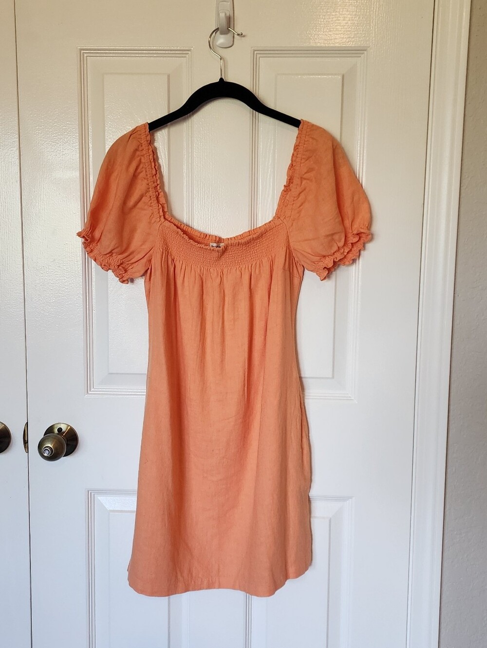 Abercrombie & Fitch Peach Square Neck Puff Sleeve Mini Dress NWT SP - Picture 3 of 8